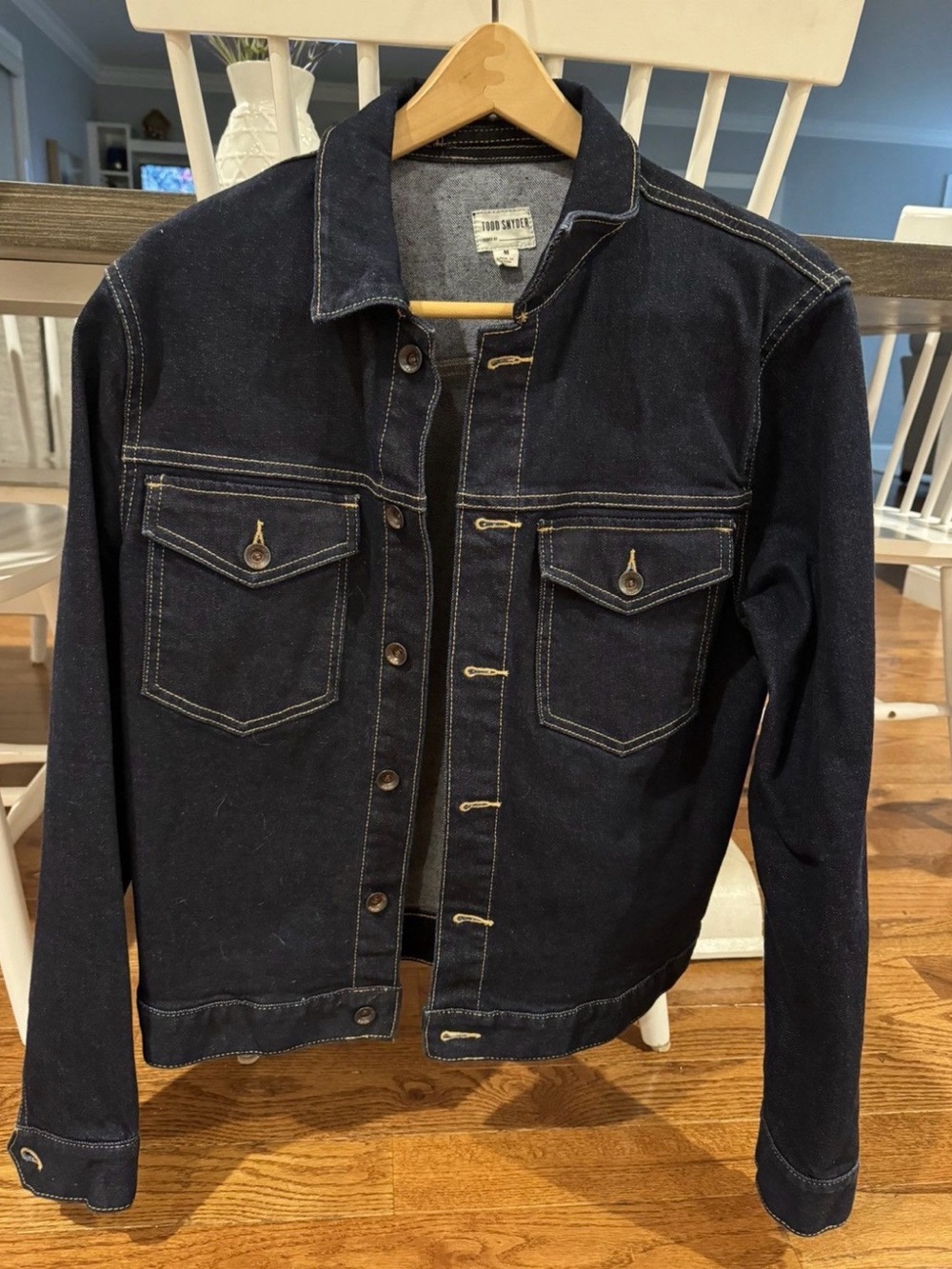 Todd Snyder Navy Denim Jacket with Cream Stitching